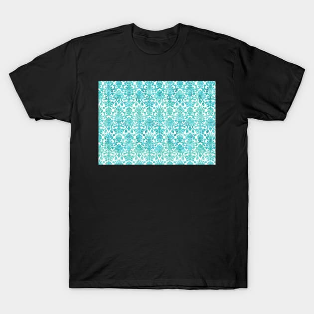 Blue White Damask Watercolor Pattern T-Shirt by dreamingmind